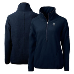 New York Yankees Cutter & Buck Women's Cascade Eco Sherpa Fleece Quarter-Zip Pullover Jacket - Navy Jackets