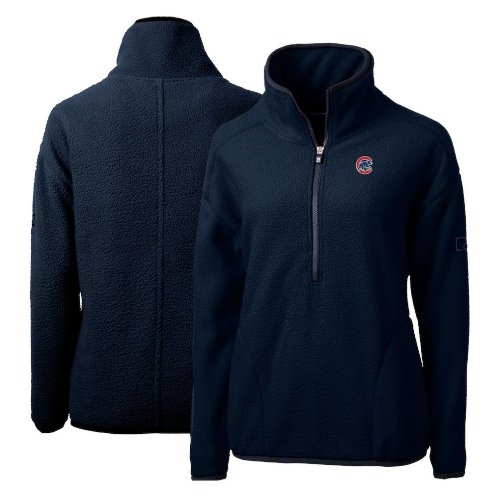 Chicago Cubs Cutter & Buck Women's Cascade Eco Sherpa Fleece Quarter-Zip Pullover Jacket - Navy Jackets