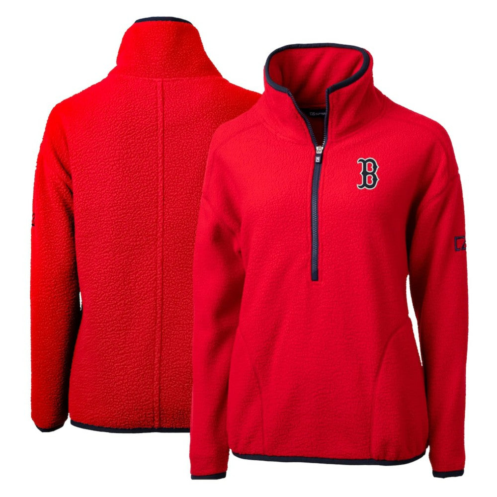 Boston Red Sox Cutter & Buck Women's Cascade Eco Sherpa Fleece Quarter-Zip Pullover Jacket - Red Jackets