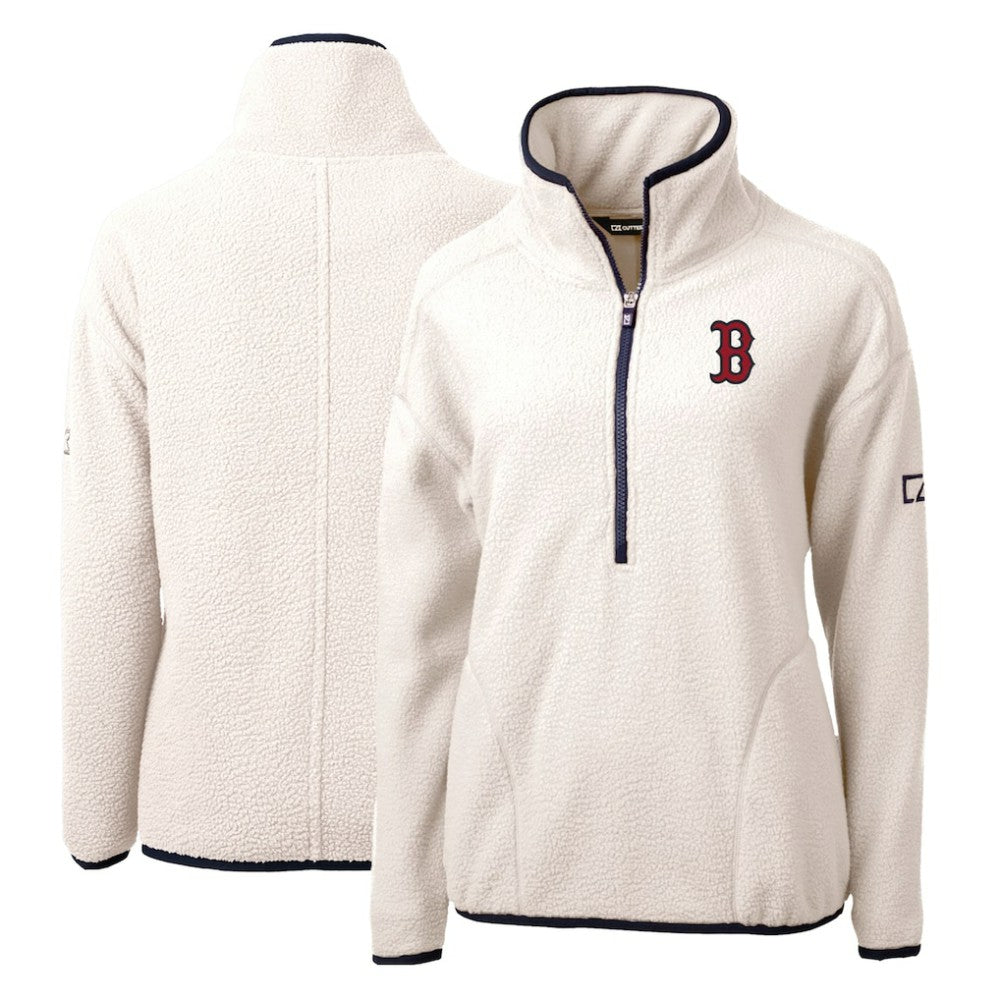Boston Red Sox Cutter & Buck Women's Cascade Eco Sherpa Fleece Quarter-Zip Pullover Jacket - White/Navy Jackets