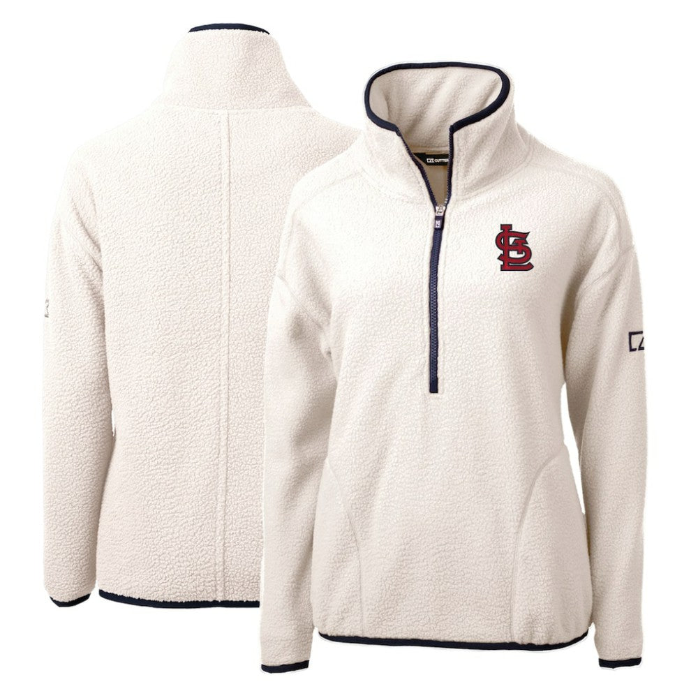 St. Louis Cardinals Cutter & Buck Women's Cascade Eco Sherpa Fleece Quarter-Zip Pullover Jacket - White/Navy Jackets