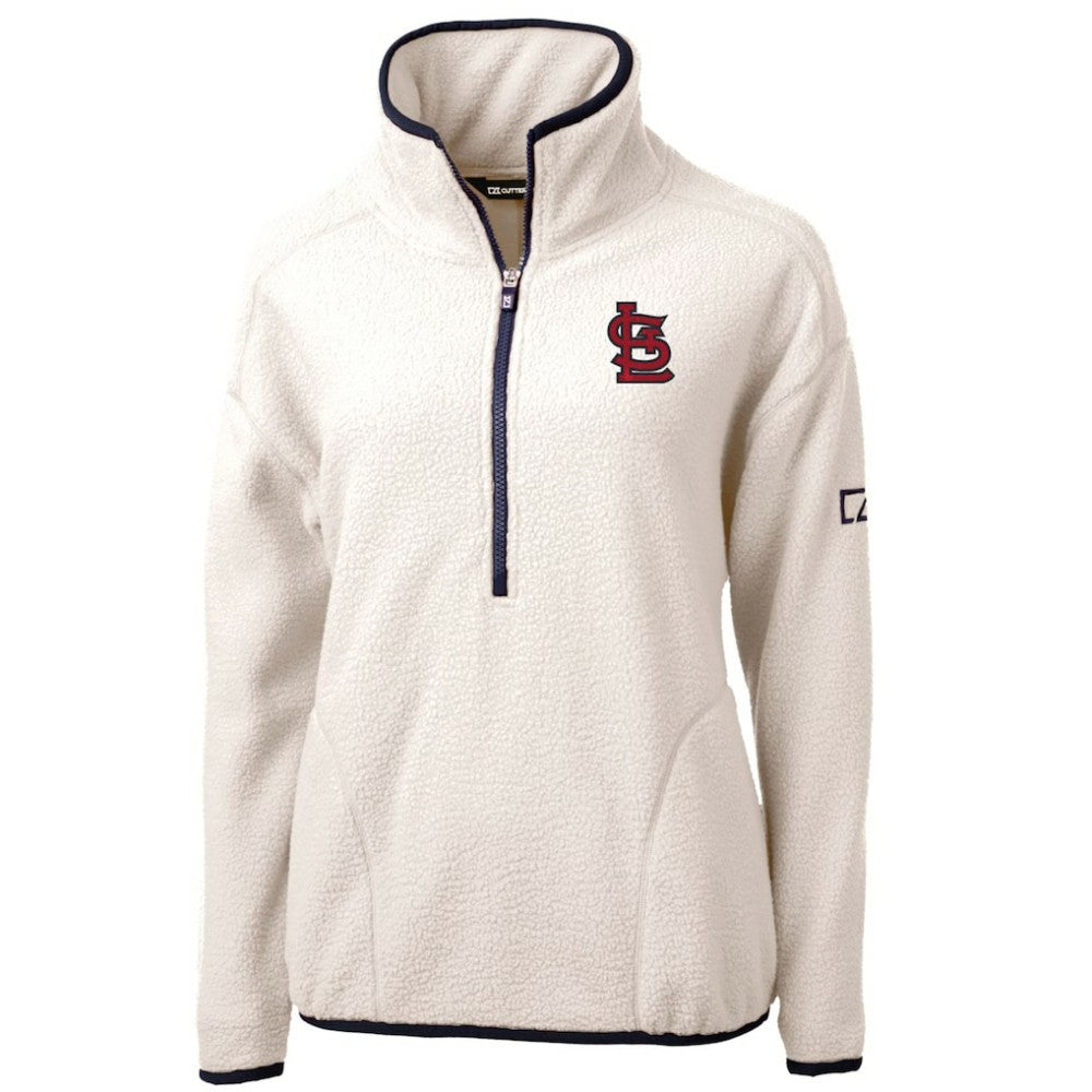 St. Louis Cardinals Cutter & Buck Women's Cascade Eco Sherpa Fleece Quarter-Zip Pullover Jacket - White/Navy Jackets