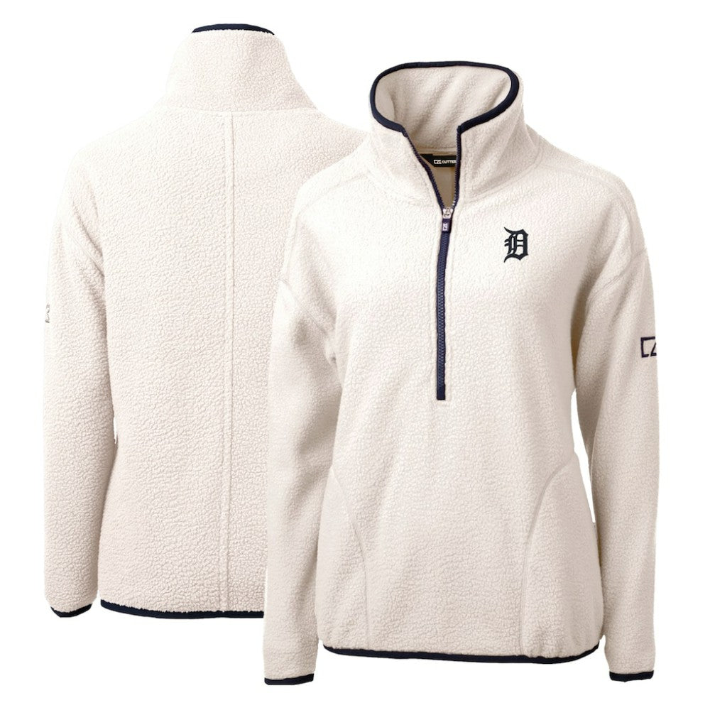 Detroit Tigers Cutter & Buck Women's Cascade Eco Sherpa Fleece Quarter-Zip Pullover Jacket - White/Navy Jackets