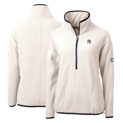 New York Yankees Cutter & Buck Women's Cascade Eco Sherpa Fleece Quarter-Zip Pullover Jacket - White/Navy Jackets