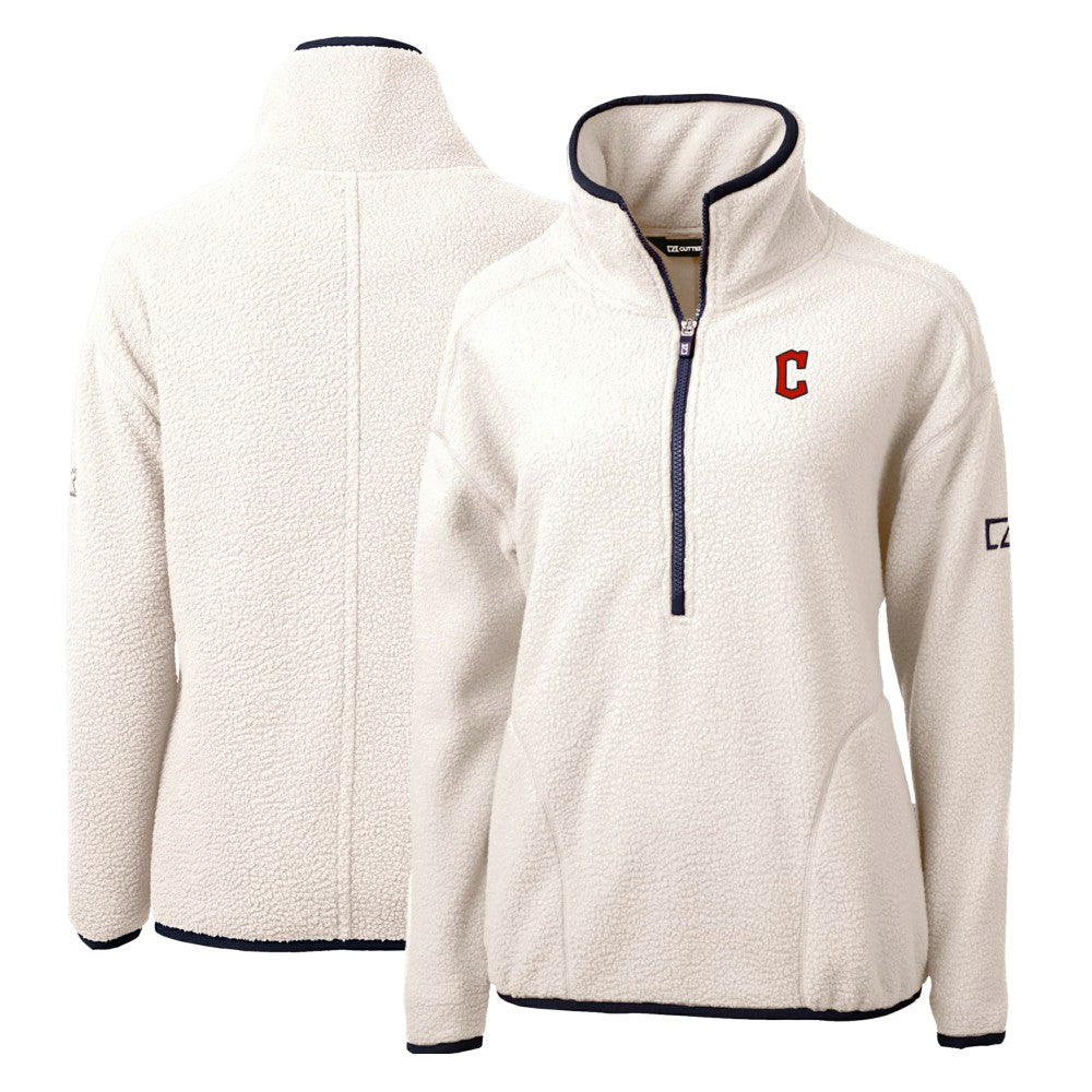 Cleveland Guardians Cutter & Buck Women's Cascade Eco Sherpa Fleece Quarter-Zip Pullover Jacket - White/Navy Jackets