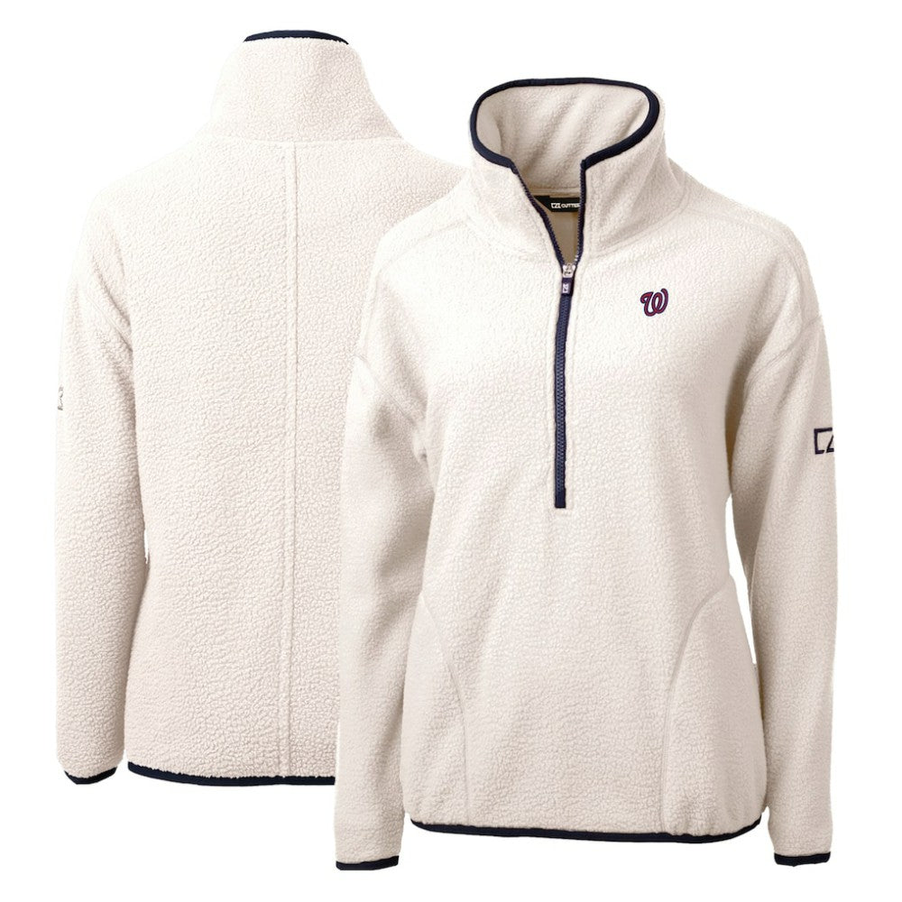 Washington Nationals Cutter & Buck Women's Cascade Eco Sherpa Fleece Quarter-Zip Pullover Jacket - White/Navy Jackets