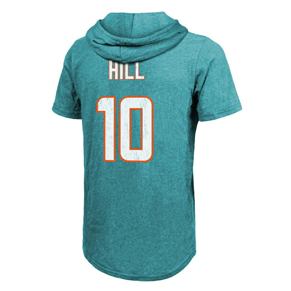 Tyreek Hill Miami Dolphins Majestic Threads Player Name & Number Short Sleeve Hoodie T-Shirt - Aqua Hoodies