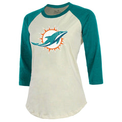 Tyreek Hill Miami Dolphins Majestic Threads Vintage Player Name & Number Raglan 3/4-Sleeve T-Shirt - Cream/Aqua T-shirts