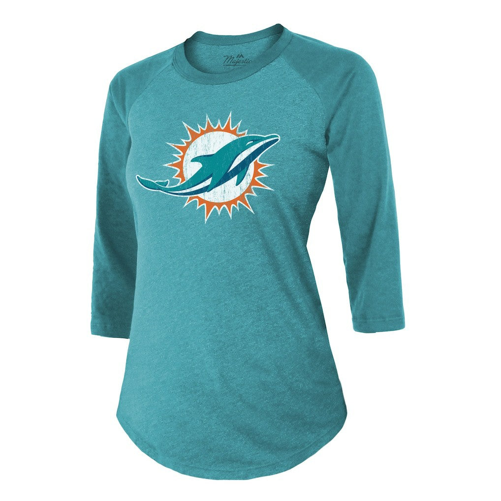 Tyreek Hill Miami Dolphins Majestic Threads Women's Name & Number Raglan 3/4 Sleeve T-Shirt - Aqua T-shirts