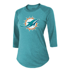 Tyreek Hill Miami Dolphins Majestic Threads Women's Name & Number Raglan 3/4 Sleeve T-Shirt - Aqua T-shirts