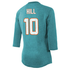 Tyreek Hill Miami Dolphins Majestic Threads Women's Name & Number Raglan 3/4 Sleeve T-Shirt - Aqua T-shirts