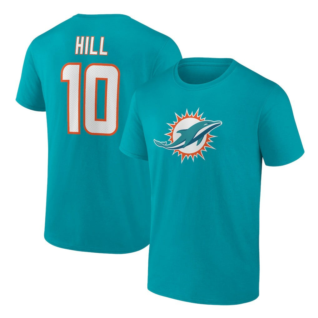 Tyreek Hill Miami Dolphins Player Icon Name & Number T-Shirt - Aqua T-shirts
