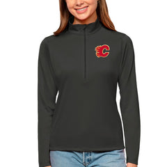 Calgary Flames Antigua Women's Tribute Quarter-Zip Pullover Top - Charcoal | US 4807550