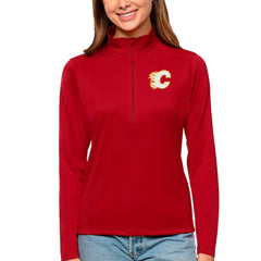 Calgary Flames Antigua Women's Tribute Quarter-Zip Pullover Top - Red | US 4807551