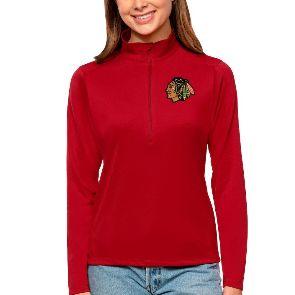 Chicago Blackhawks Antigua Women's Tribute Quarter-Zip Pullover Top - Red | US 4807559