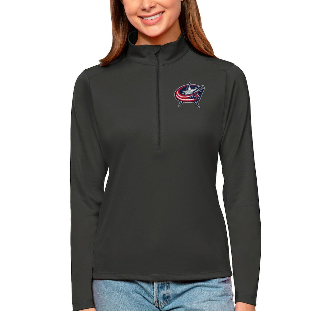 Columbus Blue Jackets Antigua Women's Tribute Quarter-Zip Pullover Top - Charcoal | US 4807567