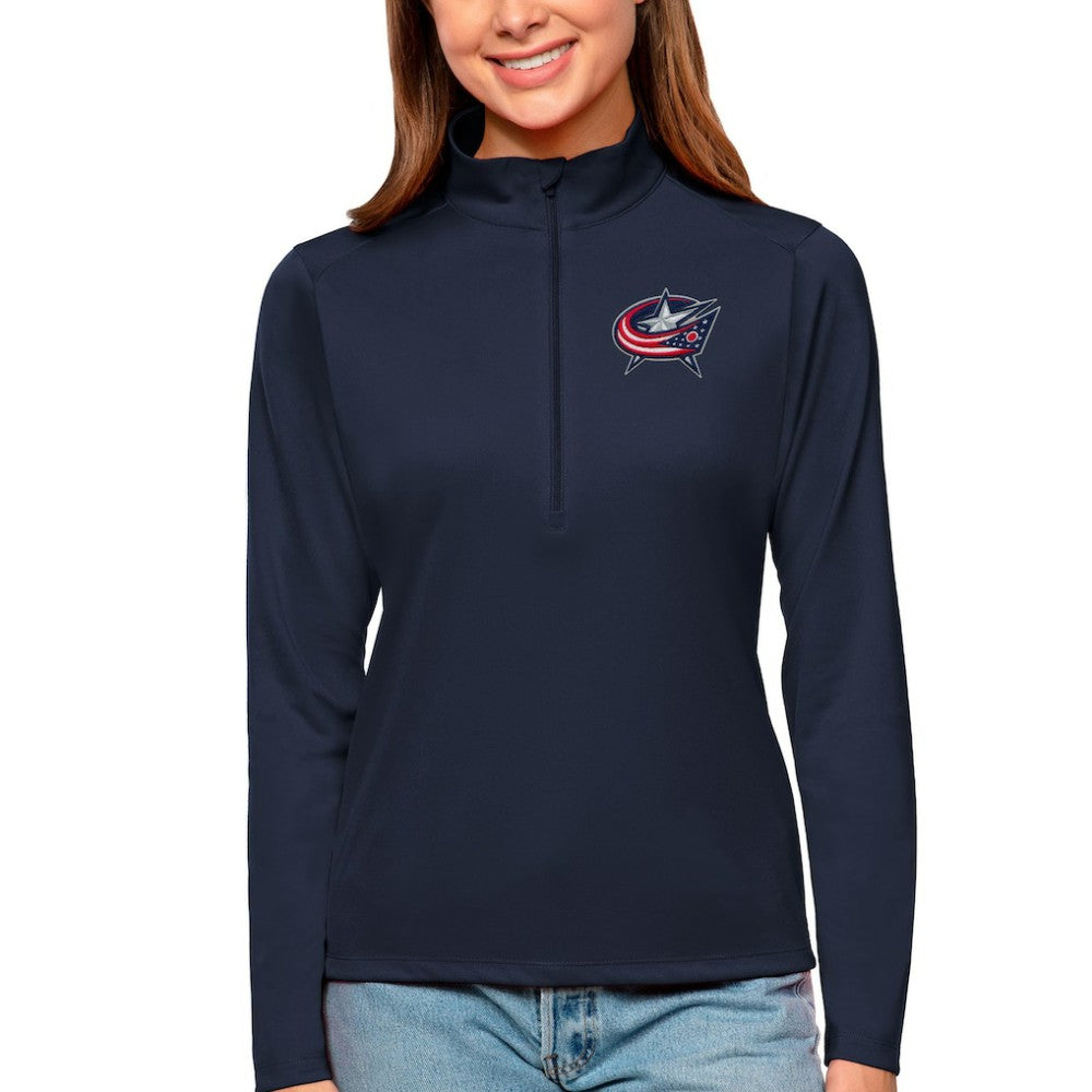 Columbus Blue Jackets Antigua Women's Tribute Quarter-Zip Pullover Top - Navy | US 4807568