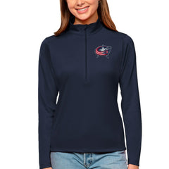 Columbus Blue Jackets Antigua Women's Tribute Quarter-Zip Pullover Top - Navy | US 4807568