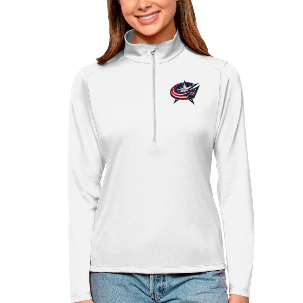 Columbus Blue Jackets Antigua Women's Tribute Quarter-Zip Pullover Top - White | US 4807570