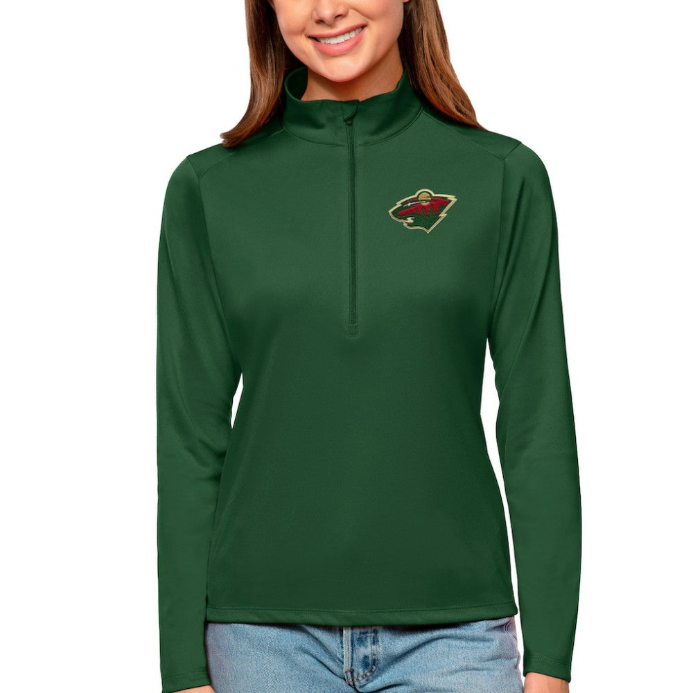 Minnesota Wild Antigua Women's Tribute Quarter-Zip Pullover Top - Forest Green | US 4807594