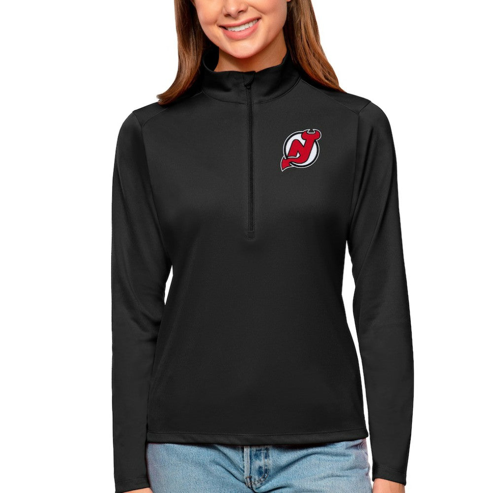 New Jersey Devils Antigua Women's Tribute Quarter-Zip Pullover Top - Black | US 4807607