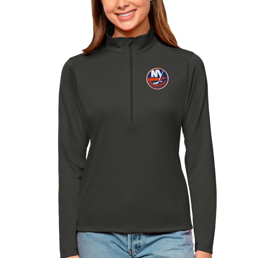New York Islanders Antigua Women's Tribute Quarter-Zip Pullover Top - Charcoal | US 4807612