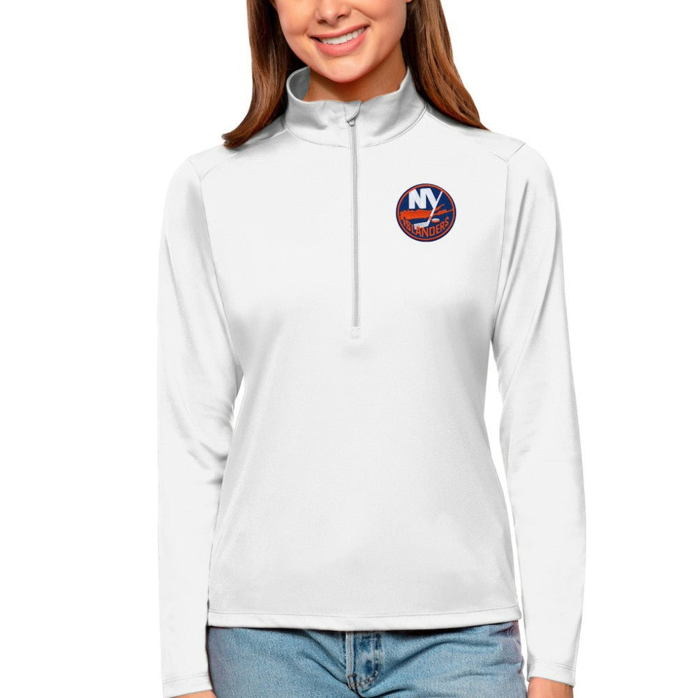 New York Islanders Antigua Women's Tribute Quarter-Zip Pullover Top - White | US 4807616