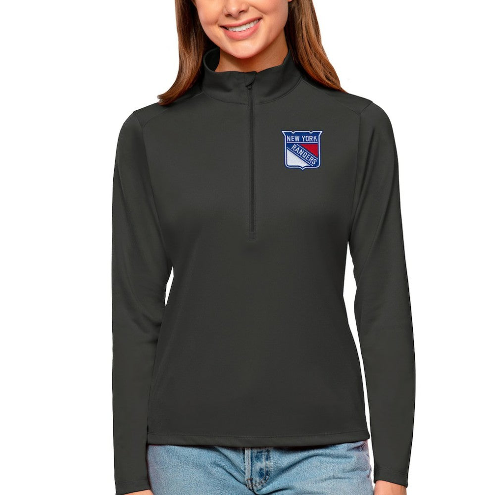 New York Rangers Antigua Women's Tribute Quarter-Zip Pullover Top - Charcoal | US 4807618
