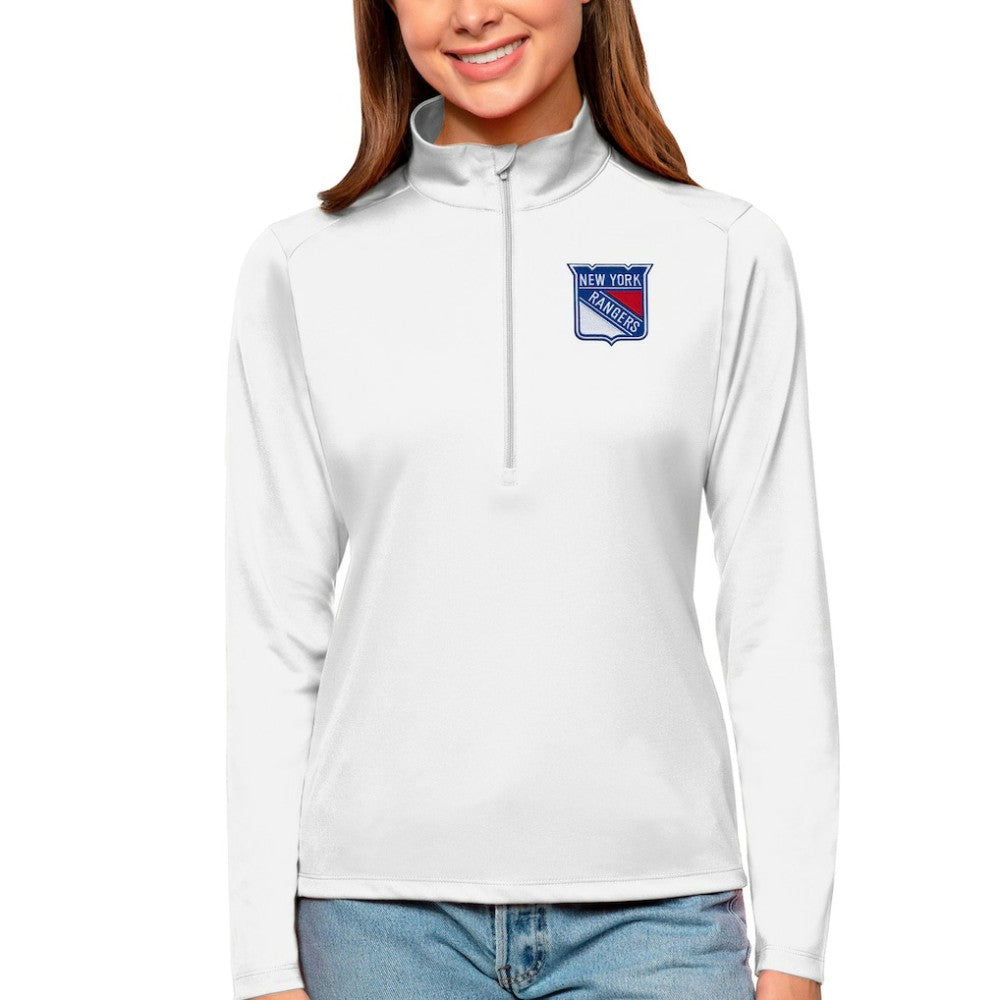 New York Rangers Antigua Women's Tribute Quarter-Zip Pullover Top - White | US 4807622