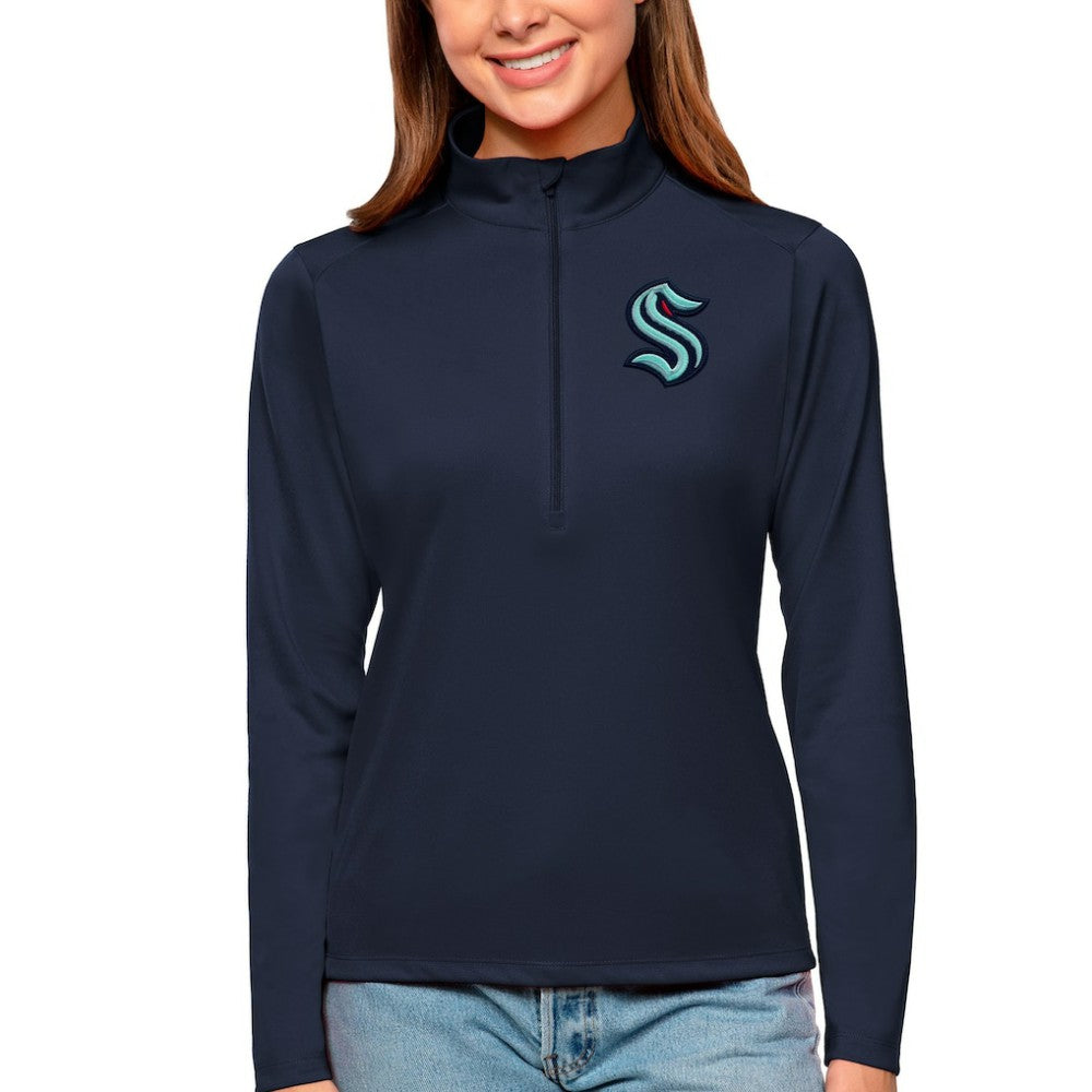 Seattle Kraken Antigua Women's Tribute Quarter-Zip Pullover Top - Navy | US 4807639