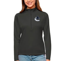 Vancouver Canucks Antigua Women's Tribute Quarter-Zip Pullover Top - Charcoal | US 4807657