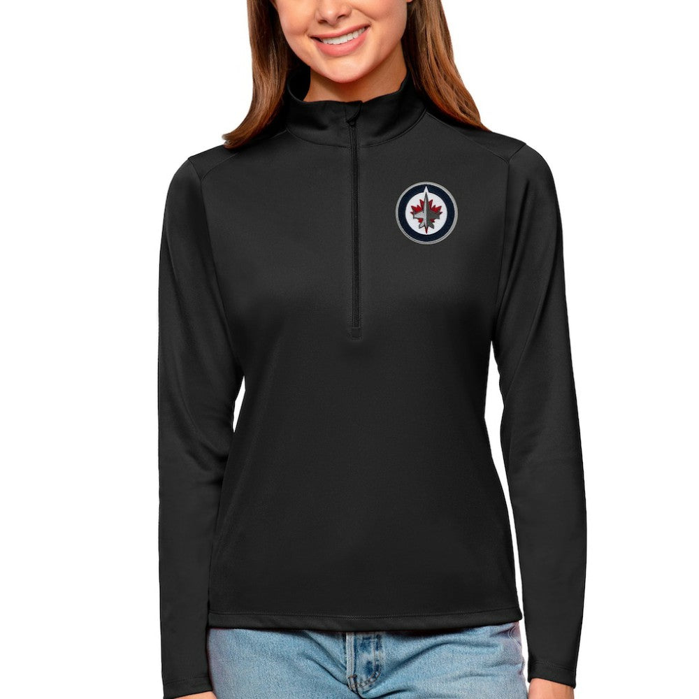 Winnipeg Jets Antigua Women's Tribute Quarter-Zip Pullover Top - Black | US 4807668