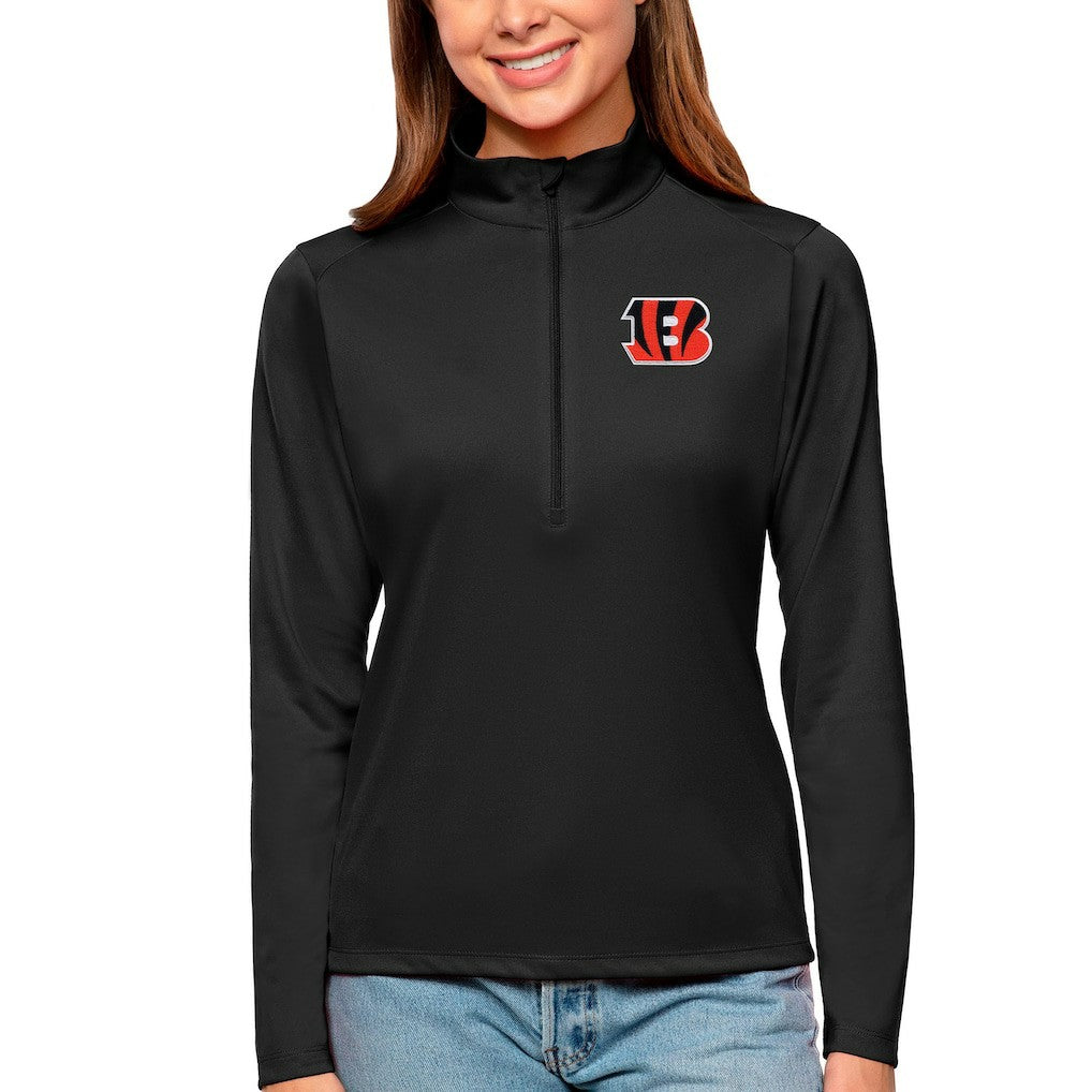 Cincinnati Bengals Antigua Women's Tribute Half-Zip Top - Black Tops