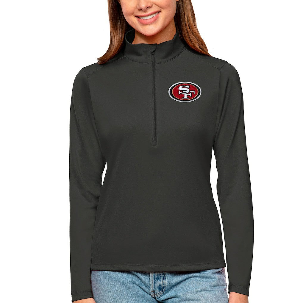 San Francisco 49ers Antigua Women's Tribute Half-Zip Top - Charcoal Tops