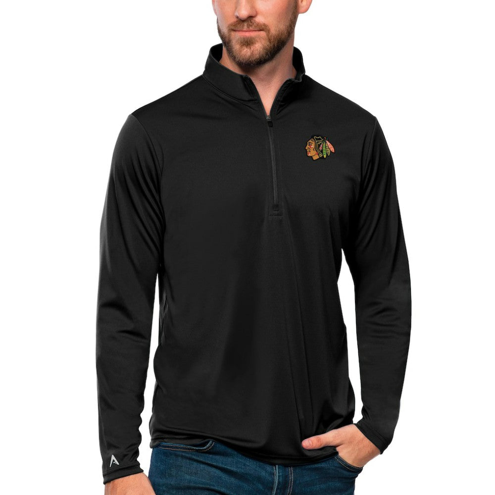 Chicago Blackhawks Antigua Tribute Quarter-Zip Pullover Top - Black | US 4809054