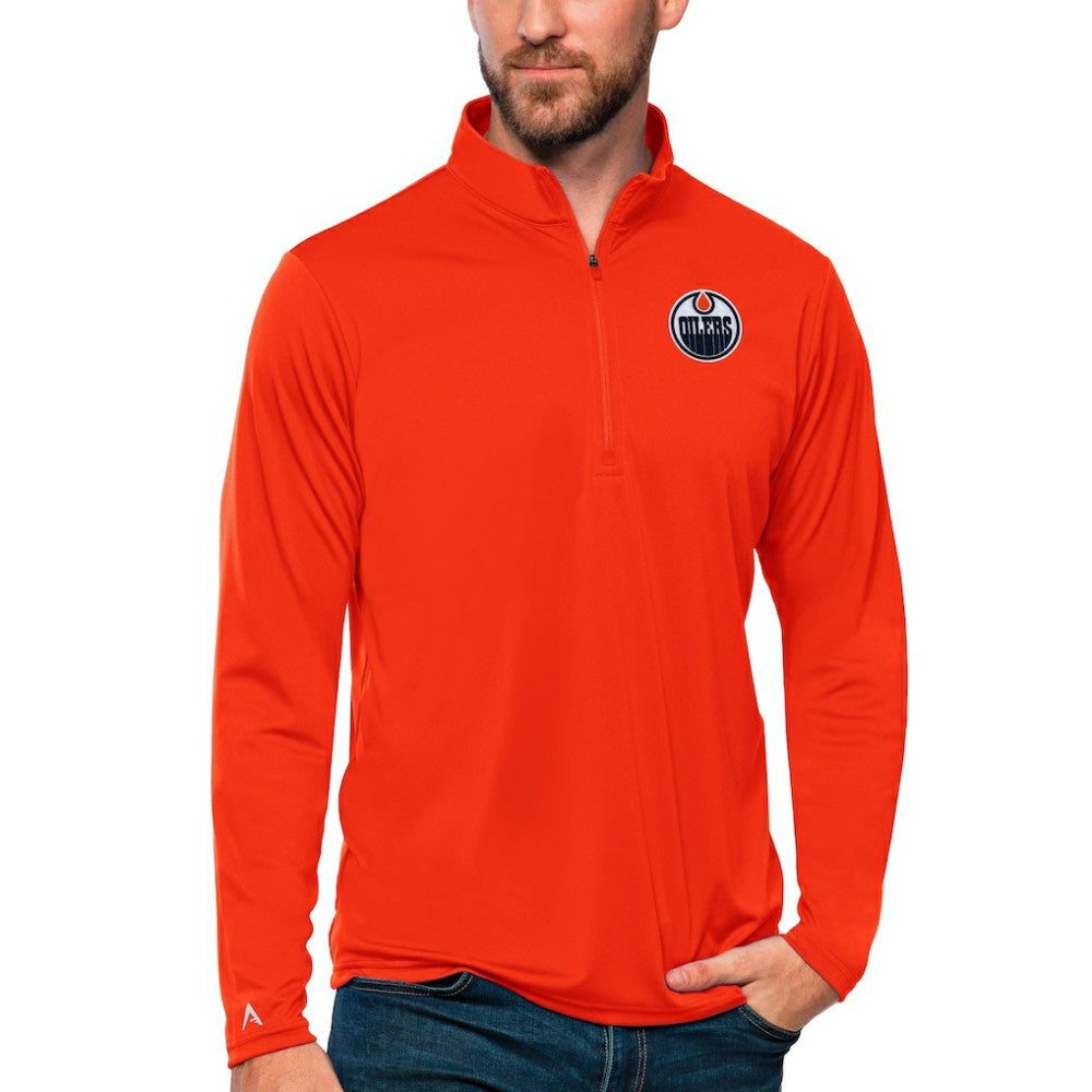 Edmonton Oilers Antigua Tribute Quarter-Zip Pullover Top - Orange | US 4809080