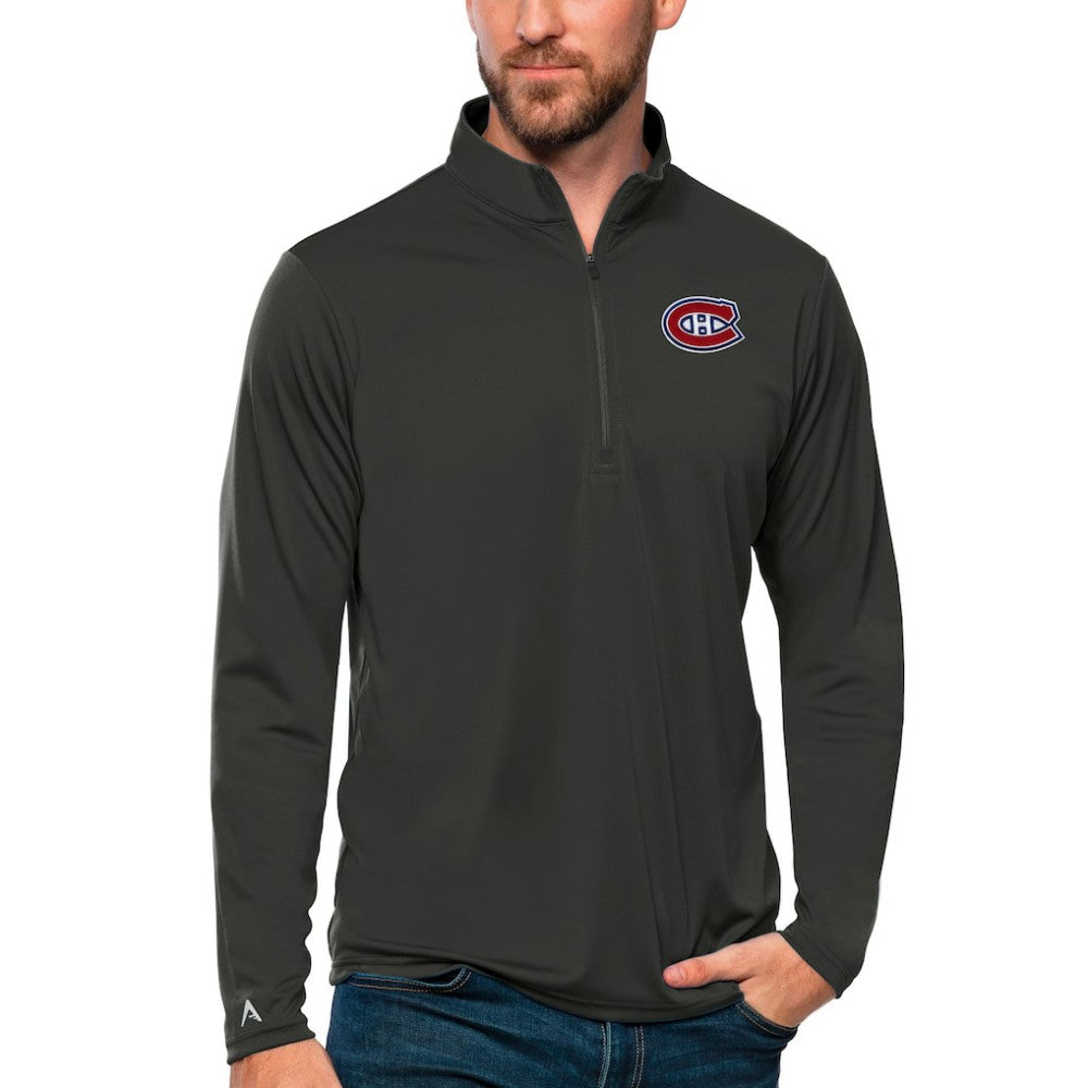 Montreal Canadiens Antigua Tribute Quarter-Zip Pullover Top - Charcoal | US 4809096