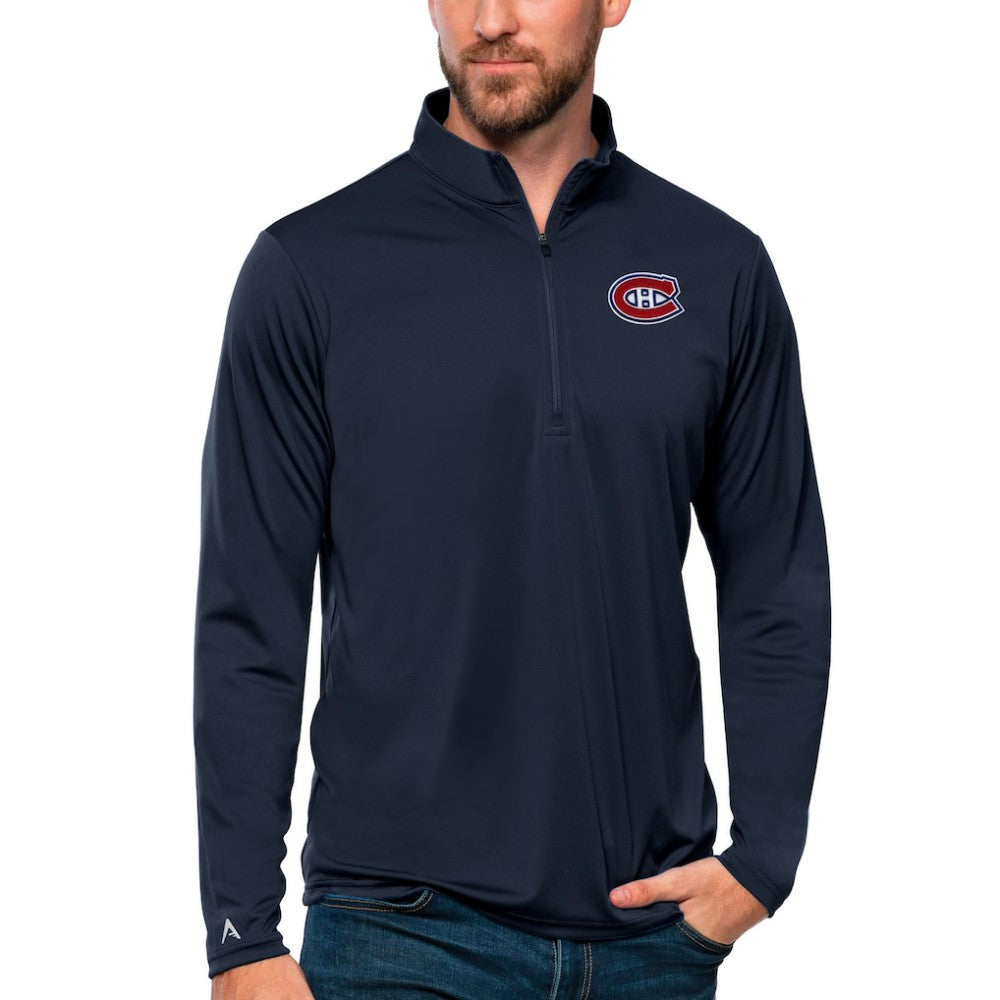 Montreal Canadiens Antigua Tribute Quarter-Zip Pullover Top - Navy | US 4809097