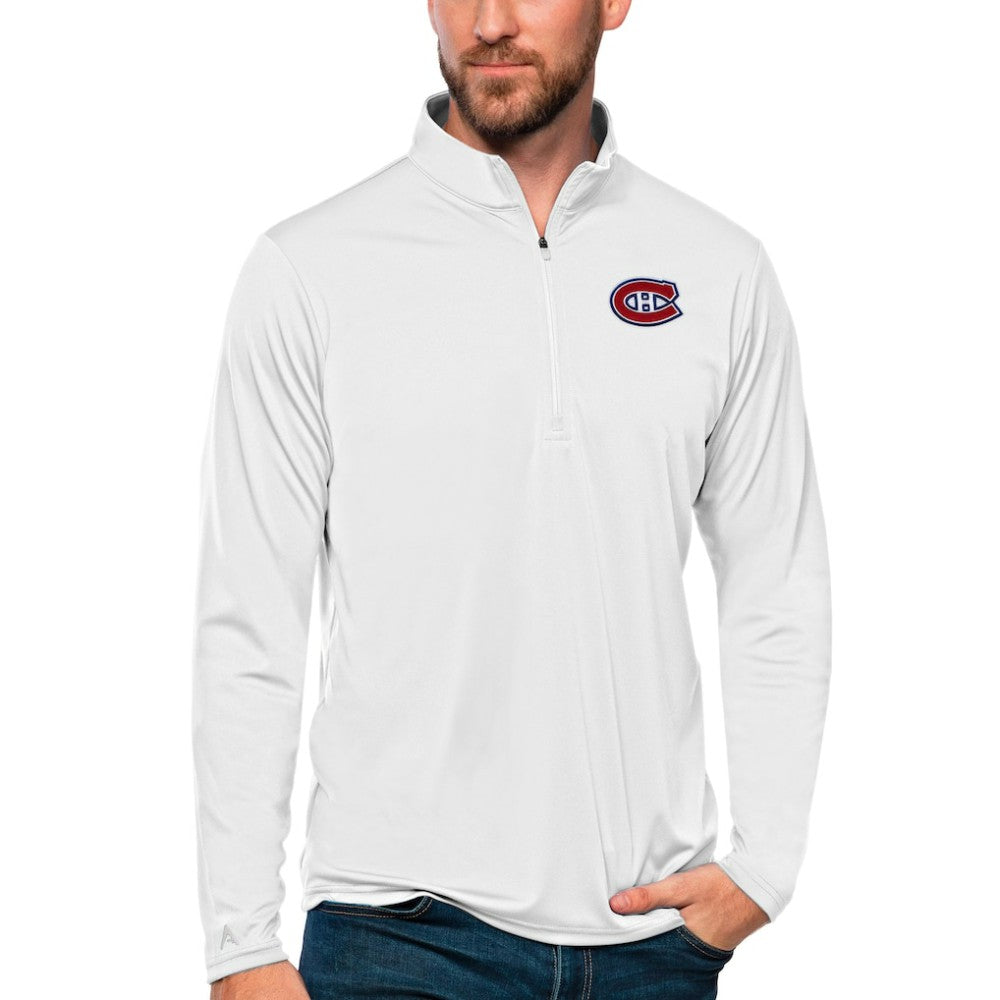 Montreal Canadiens Antigua Tribute Quarter-Zip Pullover Top - White | US 4809100