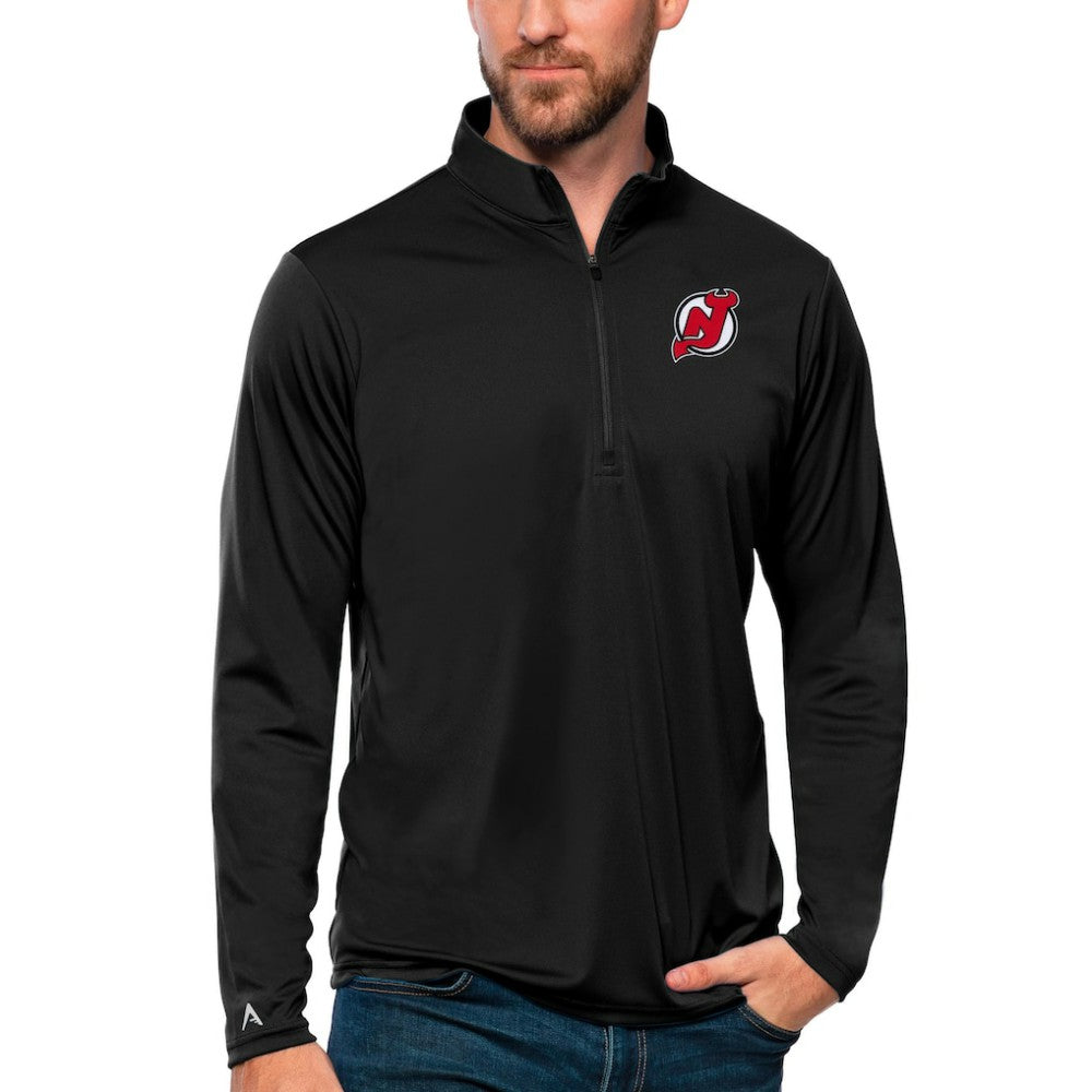 New Jersey Devils Antigua Tribute Quarter-Zip Pullover Top - Black | US 4809105