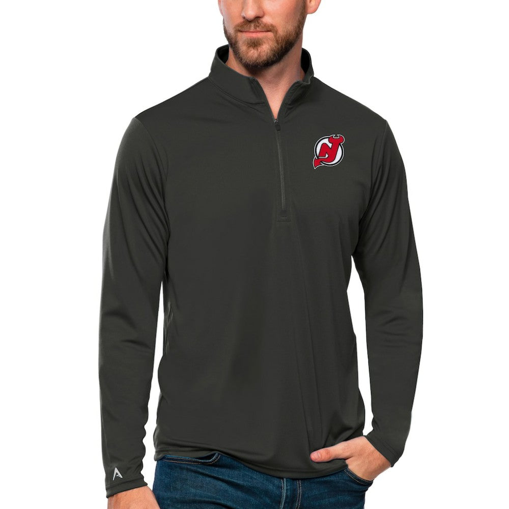 New Jersey Devils Antigua Tribute Quarter-Zip Pullover Top - Charcoal | US 4809106