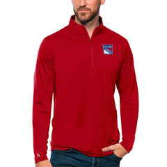 New York Rangers Antigua Tribute Quarter-Zip Pullover Top - Red | US 4809118