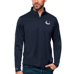 Vancouver Canucks Antigua Tribute Quarter-Zip Pullover Top - Navy | US 4809156