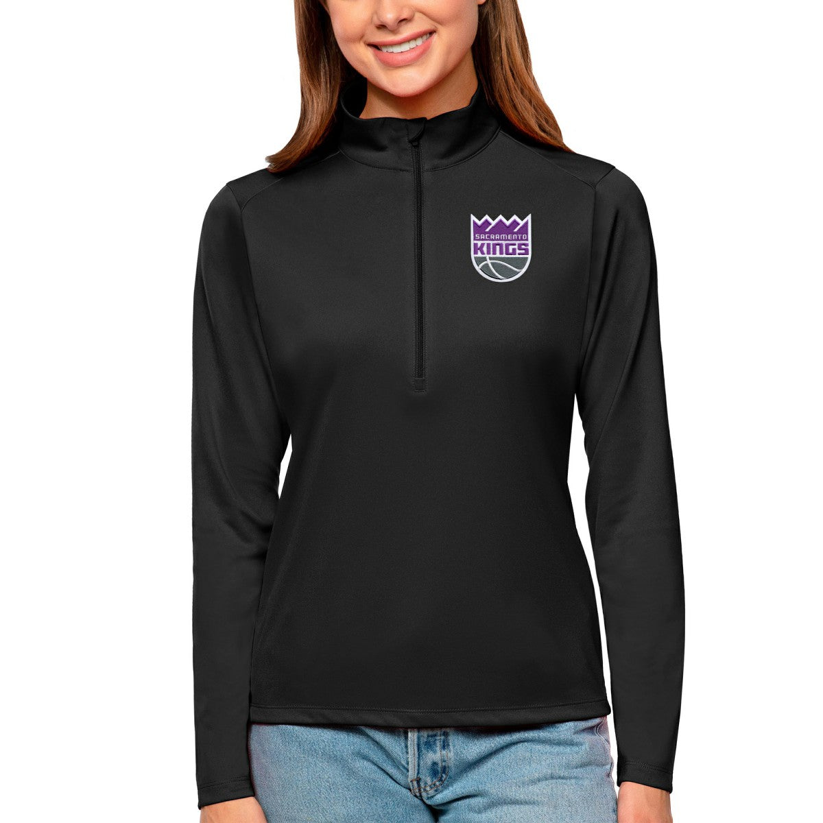 Sacramento Kings Antigua Women's Tribute Half-Zip Top Black