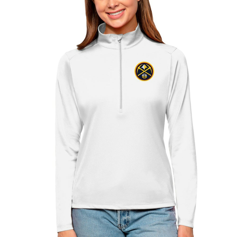 Denver Nuggets Antigua Women's Tribute Half-Zip Top White