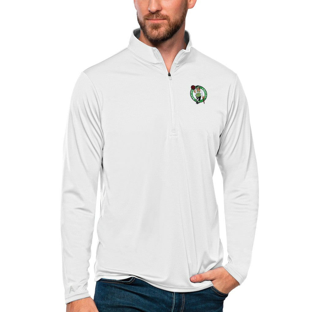 Boston Celtics Antigua Tribute Quarter-Zip Pullover Top White