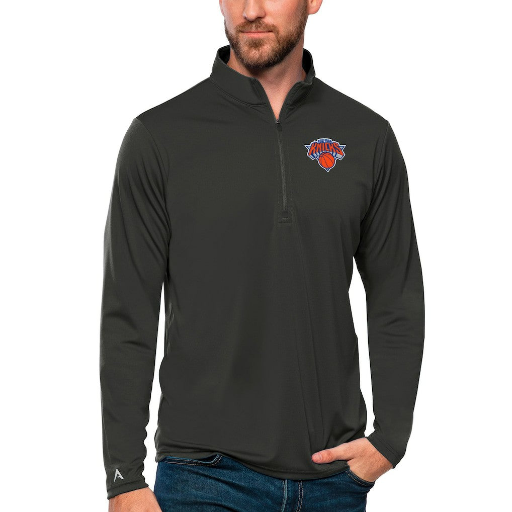 New York Knicks Antigua Tribute Quarter-Zip Pullover Top Charcoal outlet