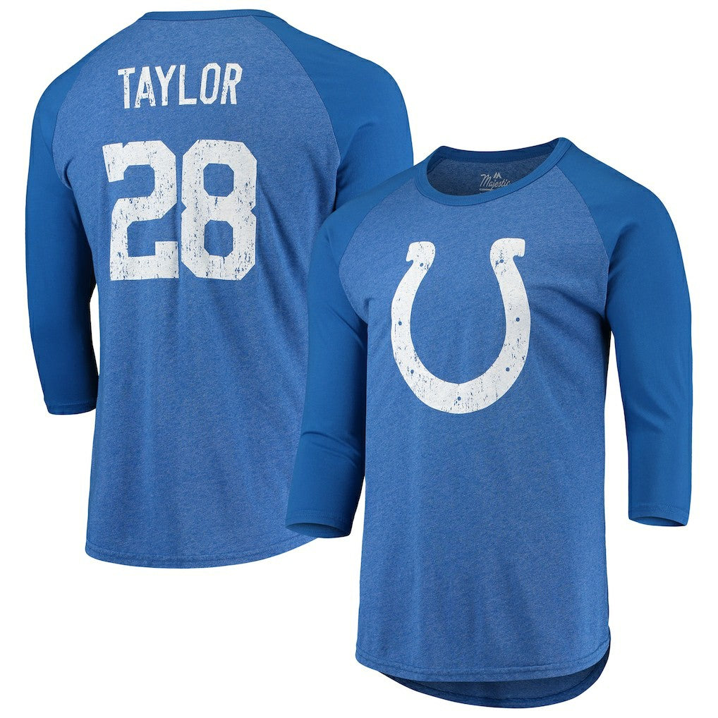 Jonathan Taylor Indianapolis Colts Majestic Threads Name & Number Team Colorway Tri-Blend 3/4 Raglan Sleeve Player T-Shirt - Royal T-shirts