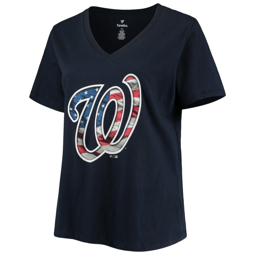 Washington Nationals Women's Plus Size Banner V-Neck T-Shirt - Navy T-shirts