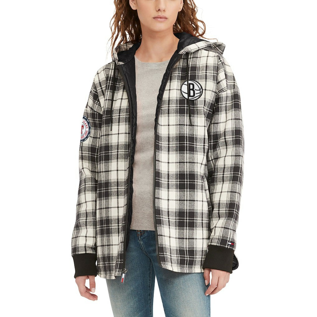 Brooklyn Nets Tommy Jeans Women's Molly Flannel Full-Zip Hoodie Black/Cream outlet